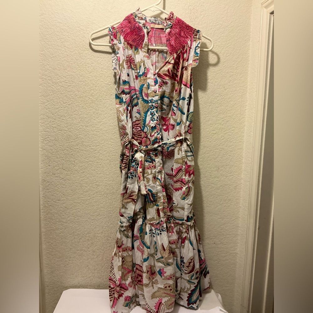 Lola Australia Bold Floral Dress Sleeveless Maxi belted Dress - Pink & Teal